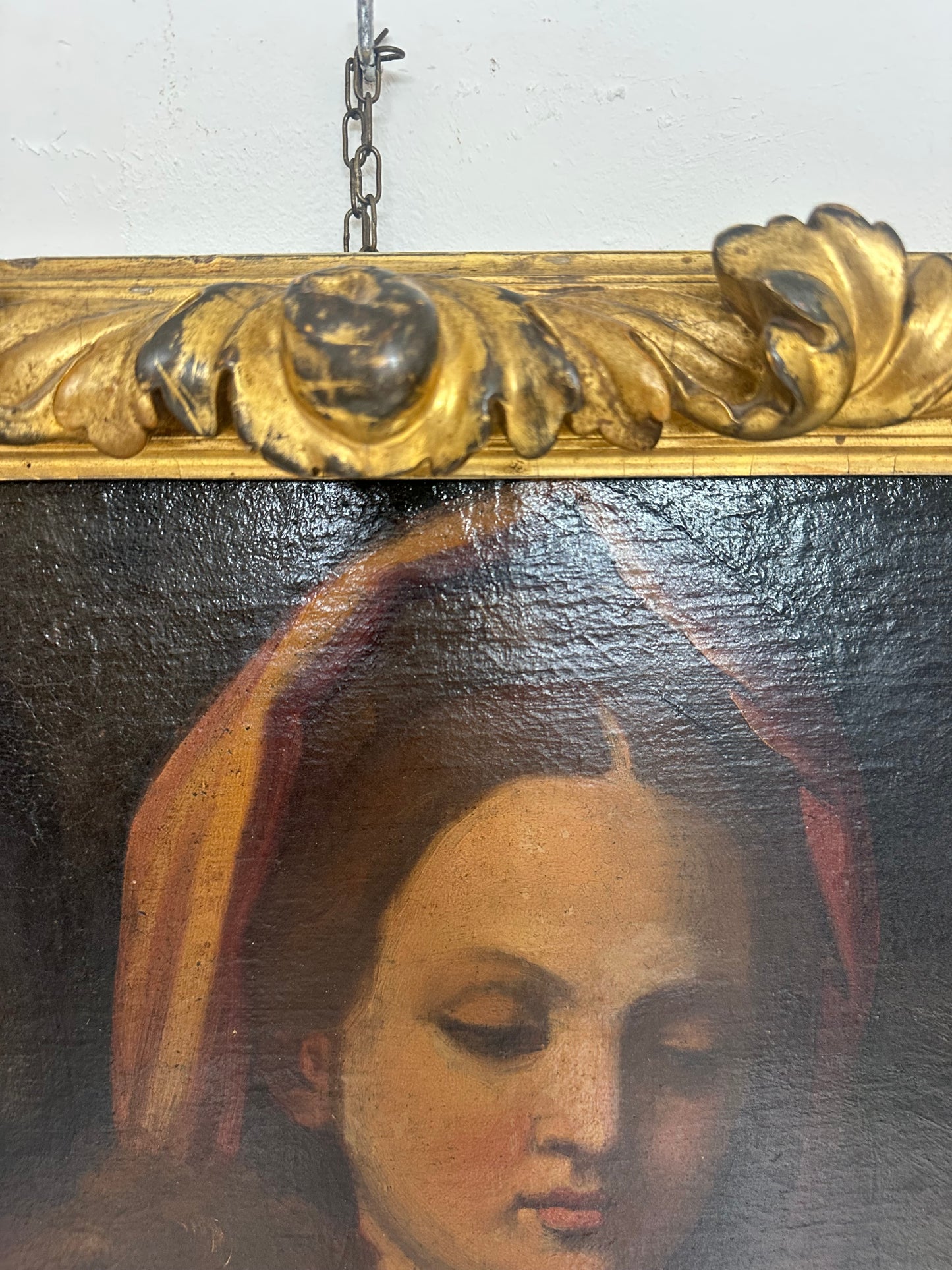 Olio su tela Madonna con il bimbo e San Giovannino . Andrea del Sarto copia da .  XVI secolo