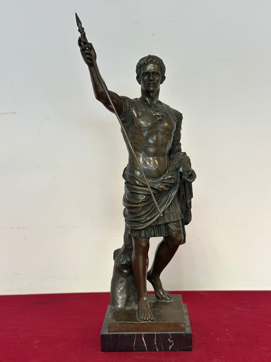 Scultura in bronzo a cera persa Augusto prima porta XX secolo 63 cm
