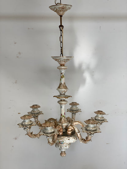 Lampadario sei luci in ceramica di bassano . XX secolo