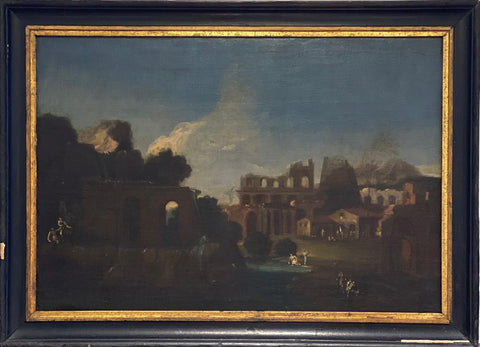 Paesaggio con rovine e personaggi .Alessio de Marchis (Napoli 1684- Urbino1752)
