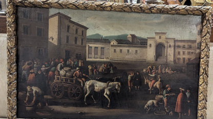 Olio su tavola . Paesaggio urbano XVII secolo