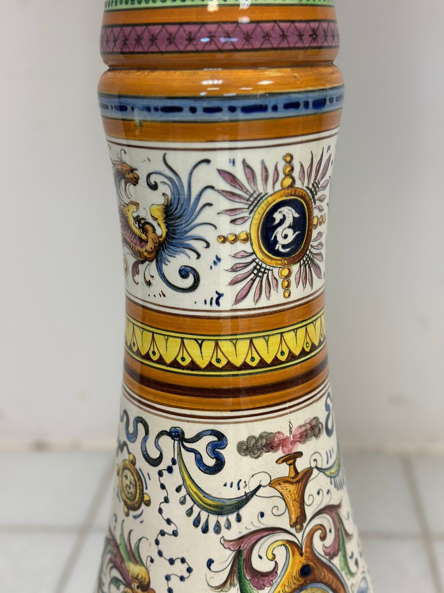 Egisto Fantecchi    Primo 900 vaso con colonna maiolica dipinta