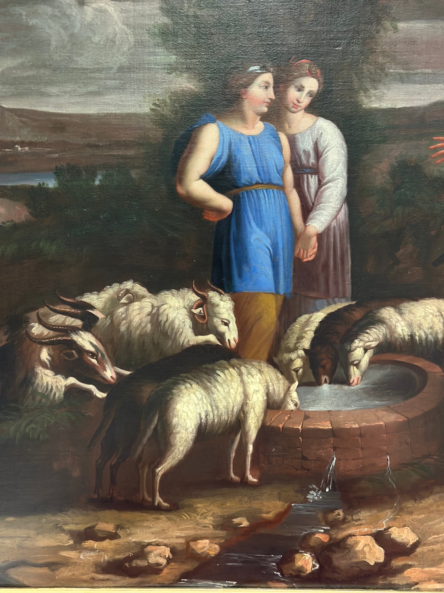 Olio su tela . Mosé con le figlie di Jetro.  XVIII secolo