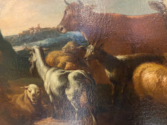 Olio su tela. Paesaggio con armenti fine XVII secolo