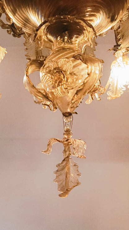 Lampadario in vetro di Murano. Barovier & Toso ( Venezia ) Primi XX secolo.  154 x 124.