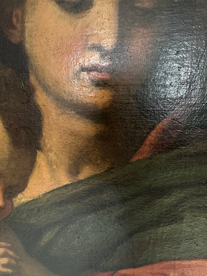 Olio su tela Madonna con il bimbo e San Giovannino . Andrea del Sarto copia da .  XVI secolo