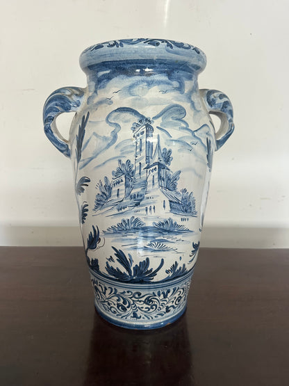Vaso da farmacia in maiolica bianca e blu Savona Albissola
inizio 900