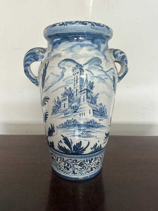 Vaso da farmacia in maiolica bianca e blu Savona Albissola
inizio 900