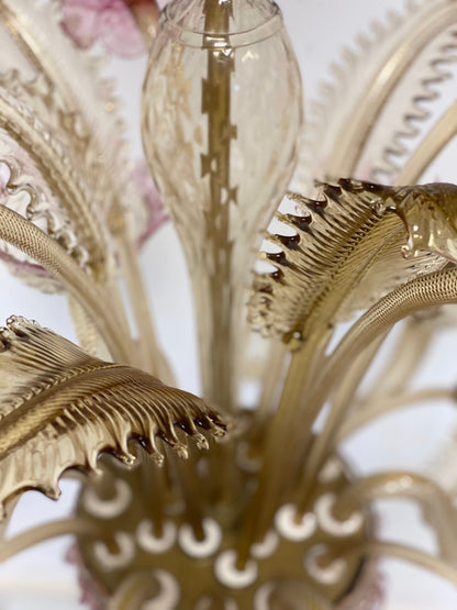 Lampadario in vetro di Murano sei luci cristallo e oro