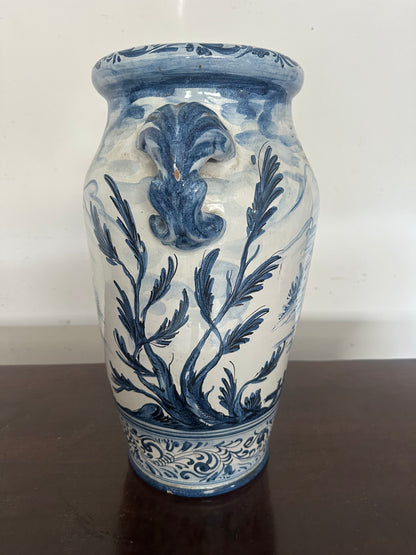 Vaso da farmacia in maiolica bianca e blu Savona Albissola
inizio 900