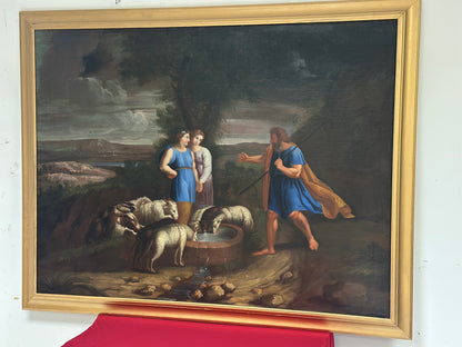 Olio su tela . Mosé con le figlie di Jetro.  XVIII secolo