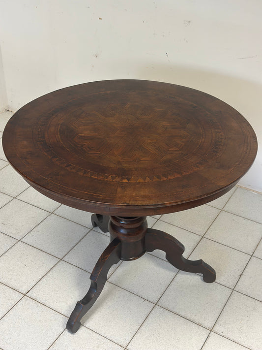 Tavolino-Rolino intarsiato rotondo seconda metà 1800
