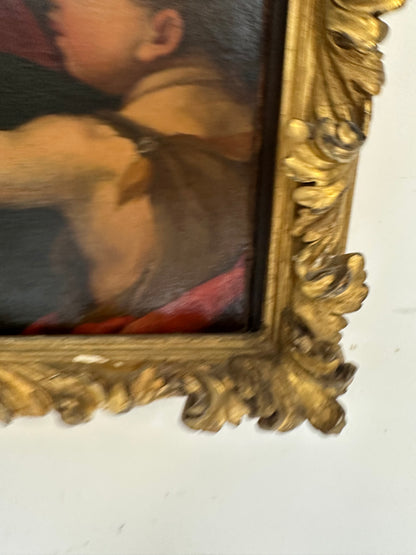 Olio su tela Madonna con il bimbo e San Giovannino . Andrea del Sarto copia da .  XVI secolo