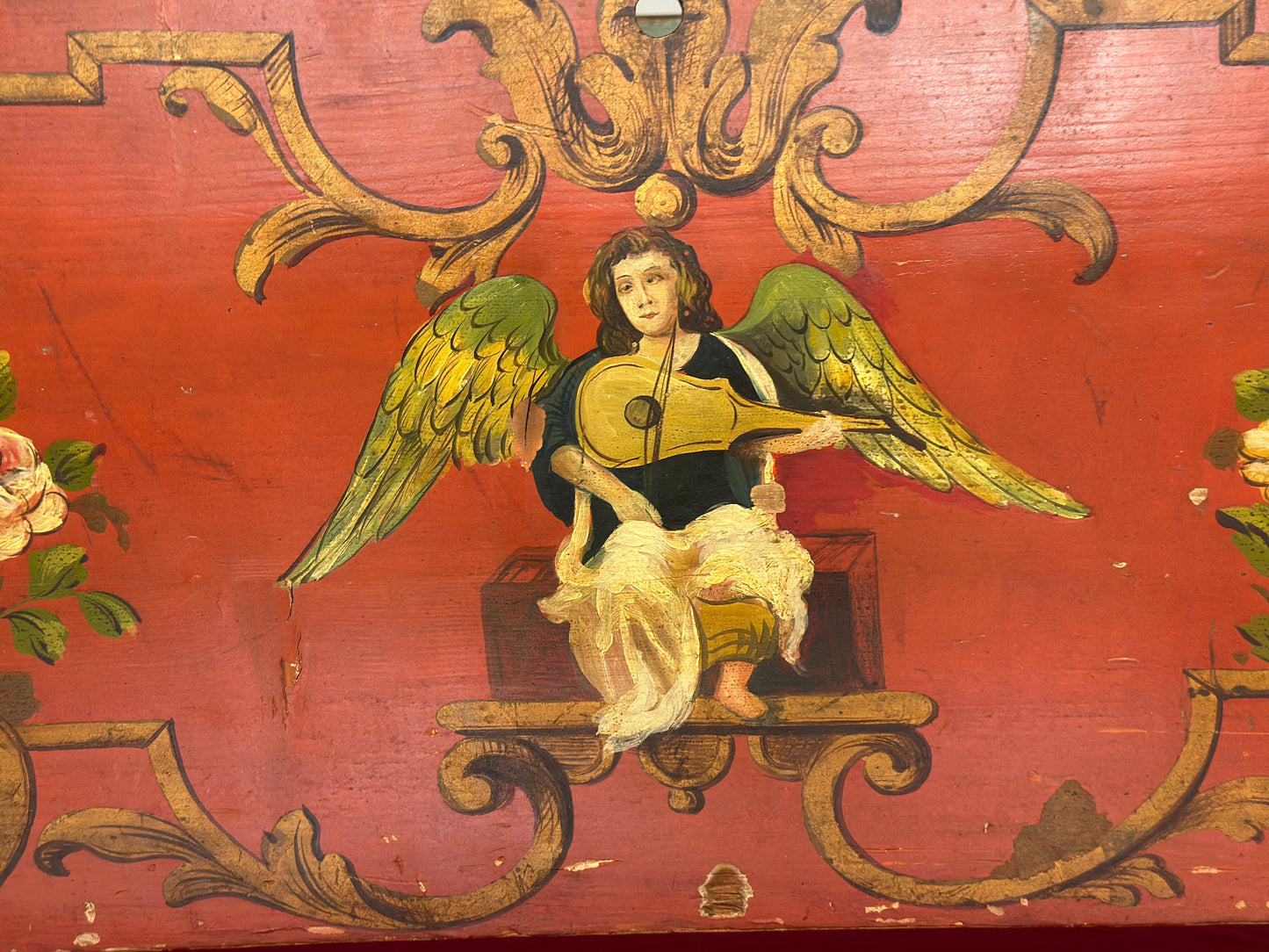 Culla tirolese in legno laccato dipinto epoca 800.