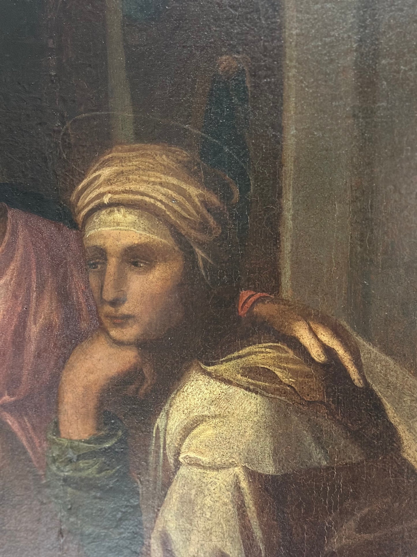 Olio su tavola. Sacra famiglia con Sant’Anna e San Giovannino . XVI secolo.   76 x 63