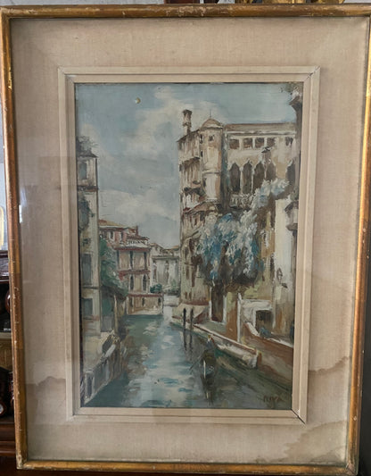 Painting. Venice oil on panel. Giuseppe Riva Ivrea, 1834 - 1916)