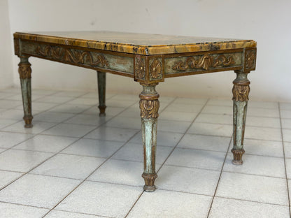Tavolino intagliato laccato dorato Napoleone III  con piano in marmo