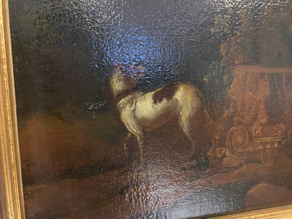 Olio su tela. Paesaggio con armenti fine XVII secolo