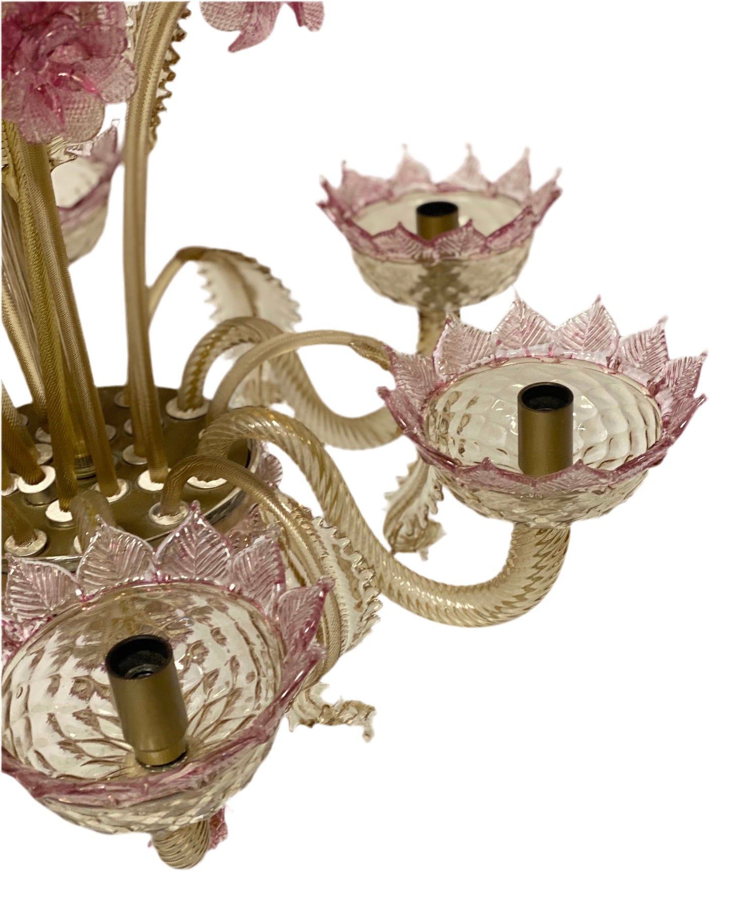 Lampadario in vetro di Murano sei luci cristallo e oro