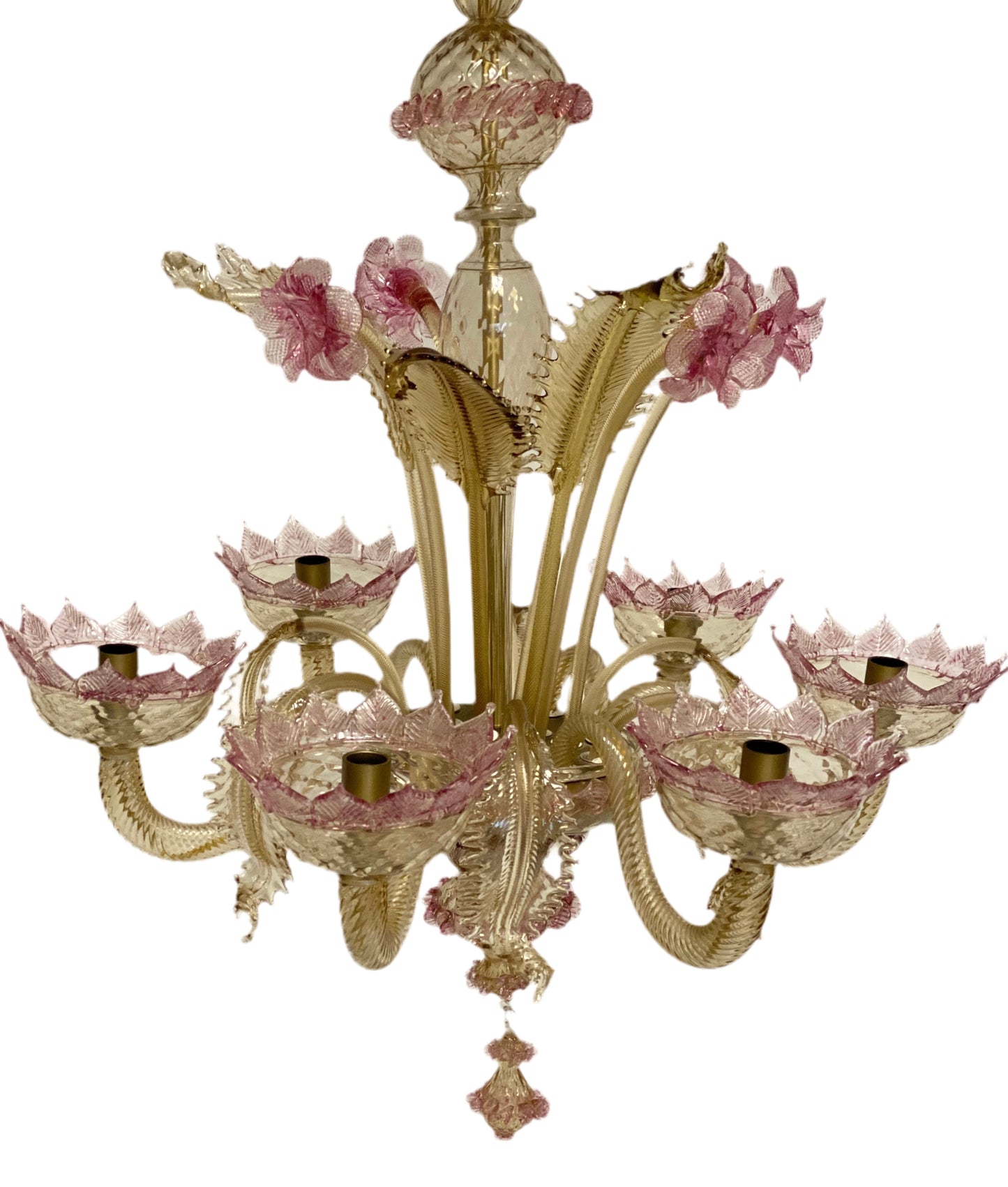 Lampadario in vetro di Murano sei luci cristallo e oro