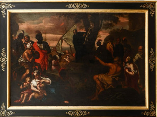 Oil on canvas The Sermon of St. Francis Xavier. 17th century