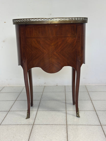 Tavolino Ovale Francese con Cassetti, del 1800 Riccamente intarsiato ( restaurato )
