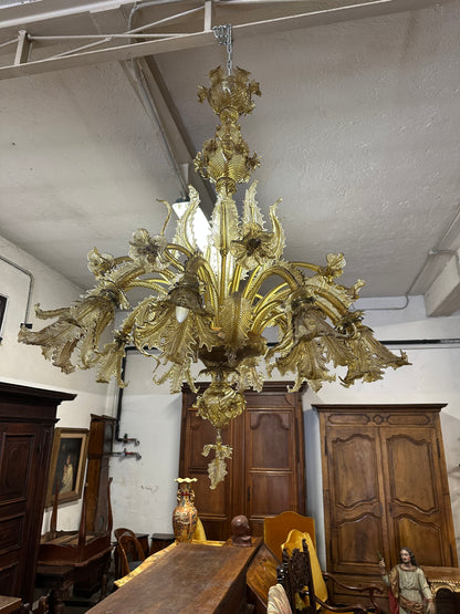 Lampadario in vetro di Murano. Barovier & Toso ( Venezia ) Primi XX secolo.  154 x 124.