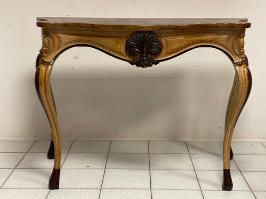 lacquered console painted fake marble top. Lombardy Piedmont mid 19th century