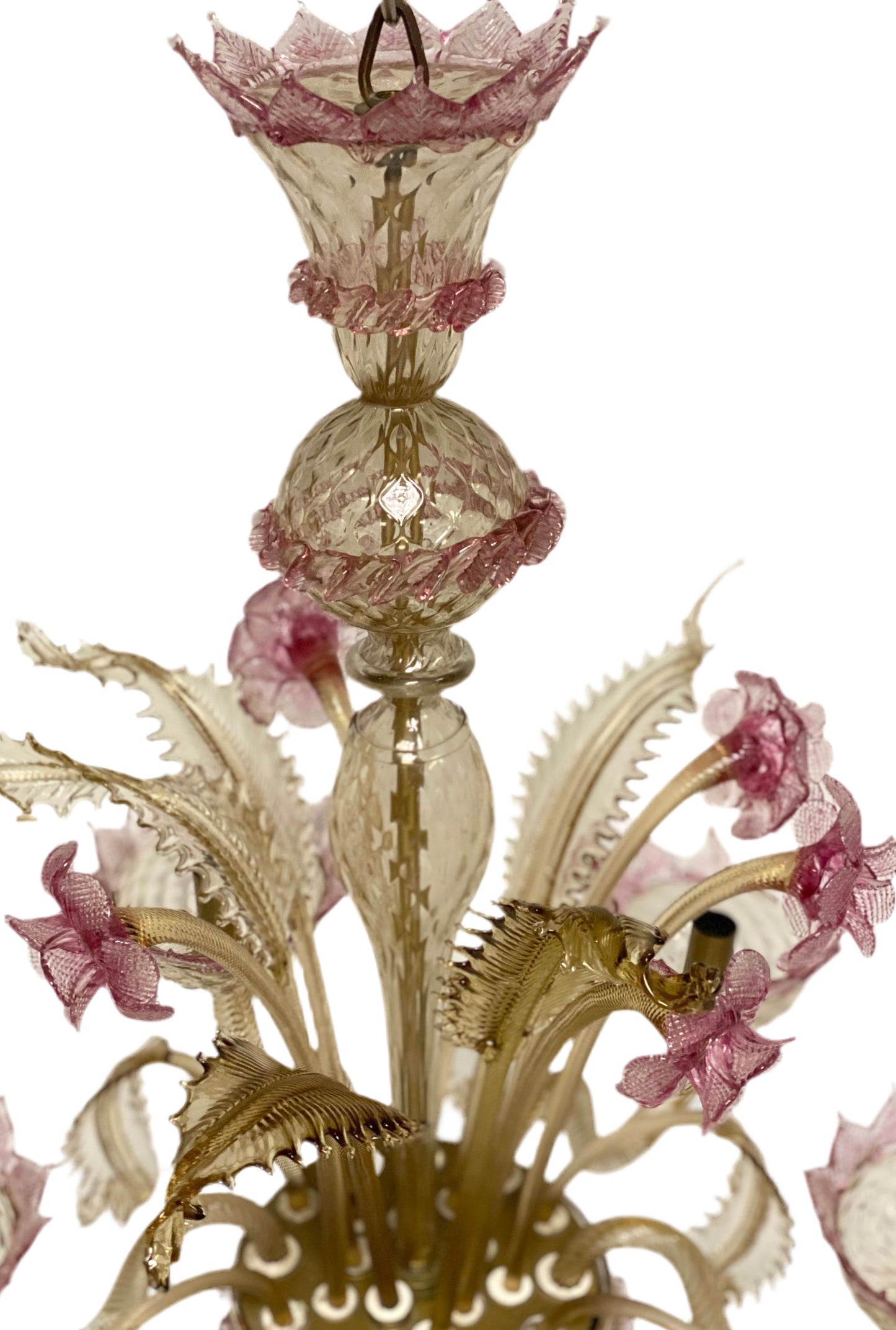 Lampadario in vetro di Murano sei luci cristallo e oro