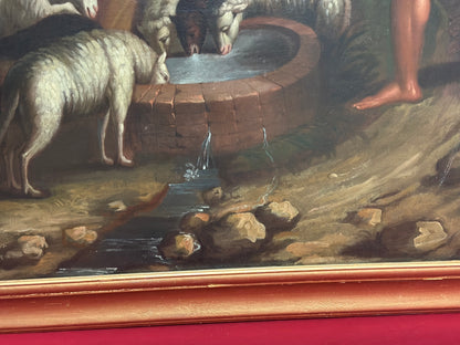 Olio su tela . Mosé con le figlie di Jetro.  XVIII secolo