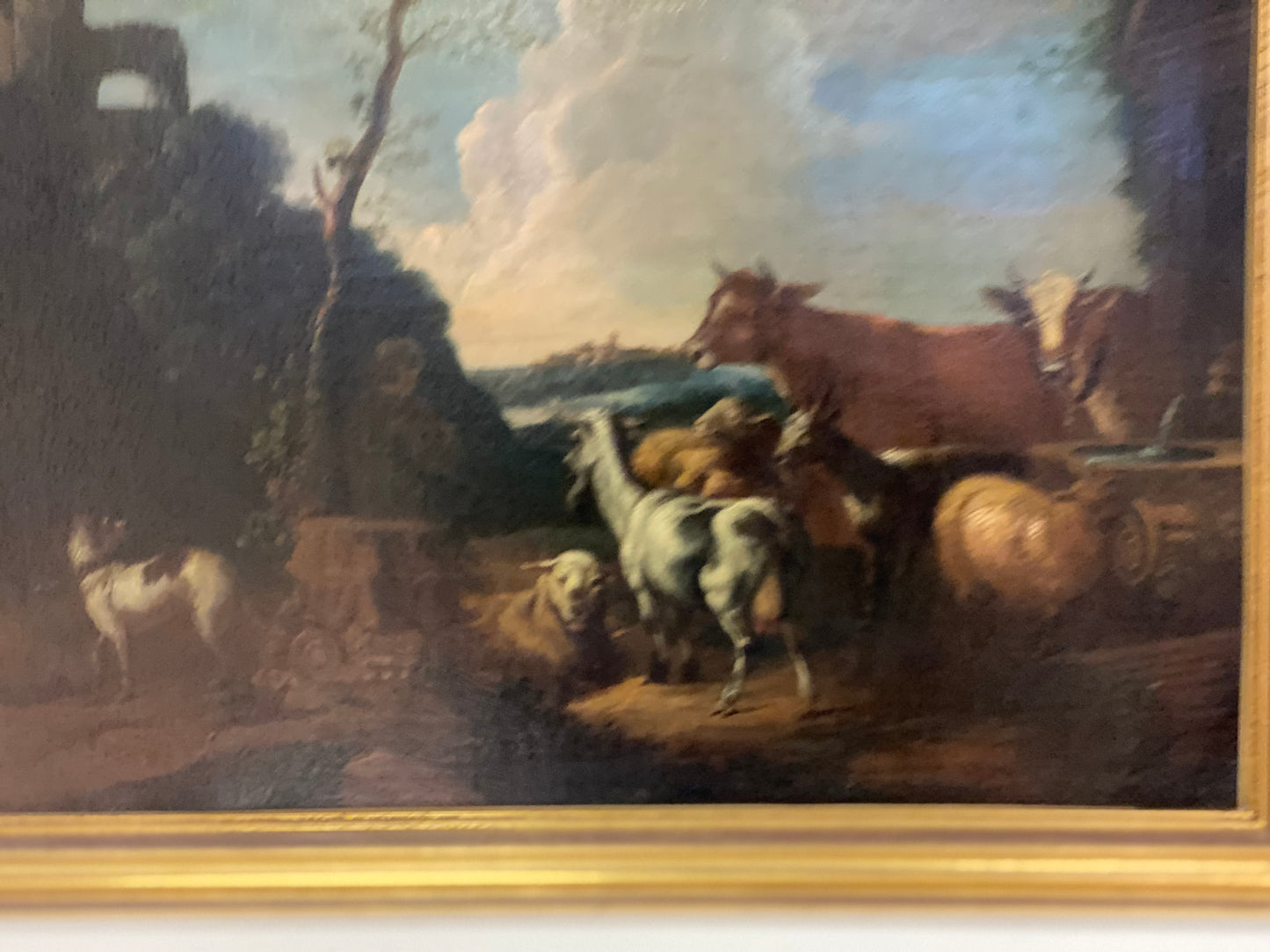 Olio su tela. Paesaggio con armenti fine XVII secolo