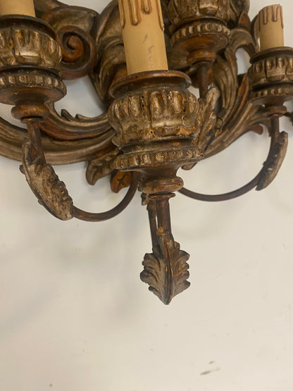 Candeliere applique da muro in legno intagliato e argentato .  Metà 800