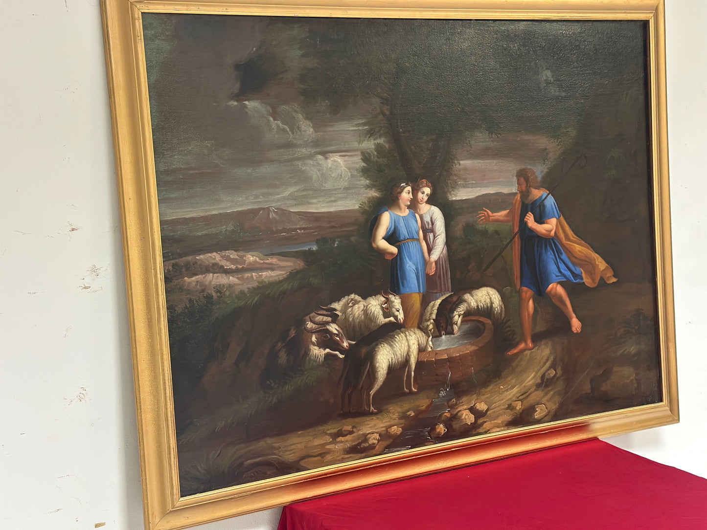 Olio su tela . Mosé con le figlie di Jetro.  XVIII secolo