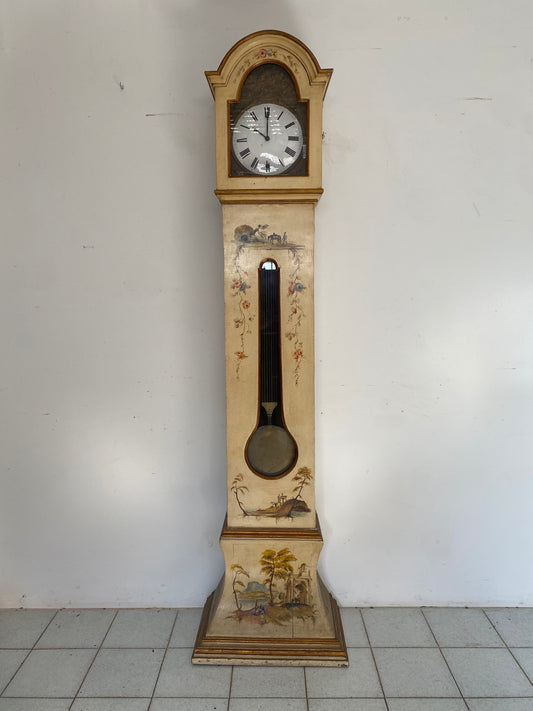 Lacquered and painted floor pendulum clock. 19th century