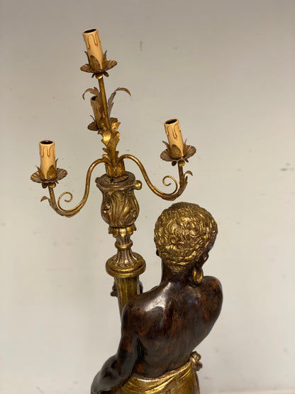 Moro di Venezia scultura in legno scolpito laccato dipinto e dorato epoca 800 . H 175 cm