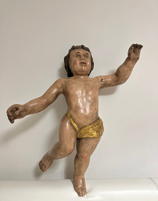 SCULTURA IN LEGNO POLICROMO EPOCA ‘600 ANGELO H 79 CM