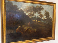 Olio su tela. Paesaggio con figure .XVII secolo