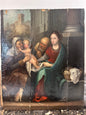 Olio su tavola . Sacra famiglia con sant’Anna e paesaggio urbano   Epoca 500