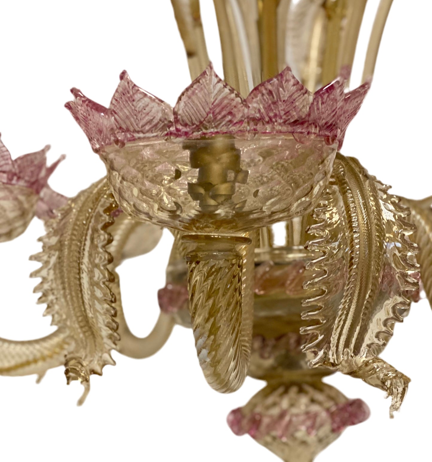 Lampadario in vetro di Murano sei luci cristallo e oro