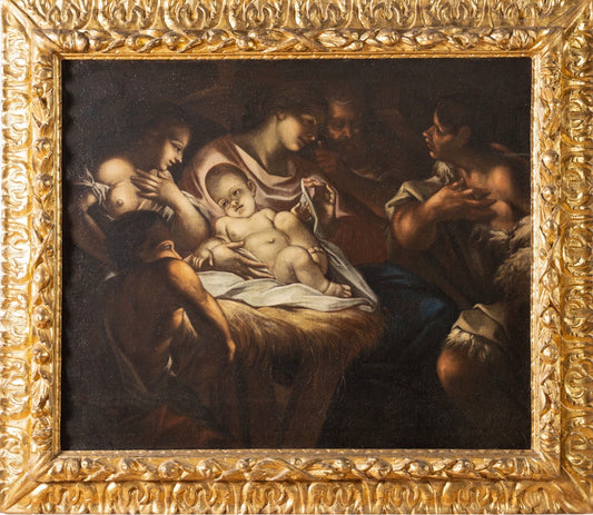 Olio su tela natività . Scuola veneta XVII secolo ambito di Antonio Balestra