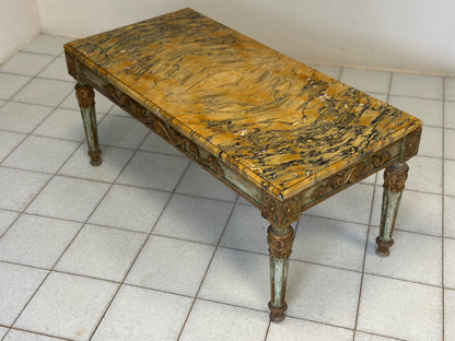 Tavolino intagliato laccato dorato Napoleone III  con piano in marmo