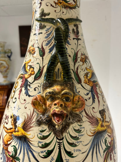 Egisto Fantecchi    Primo 900 vaso con colonna maiolica dipinta