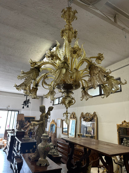 Lampadario in vetro di Murano. Barovier & Toso ( Venezia ) Primi XX secolo.  154 x 124.