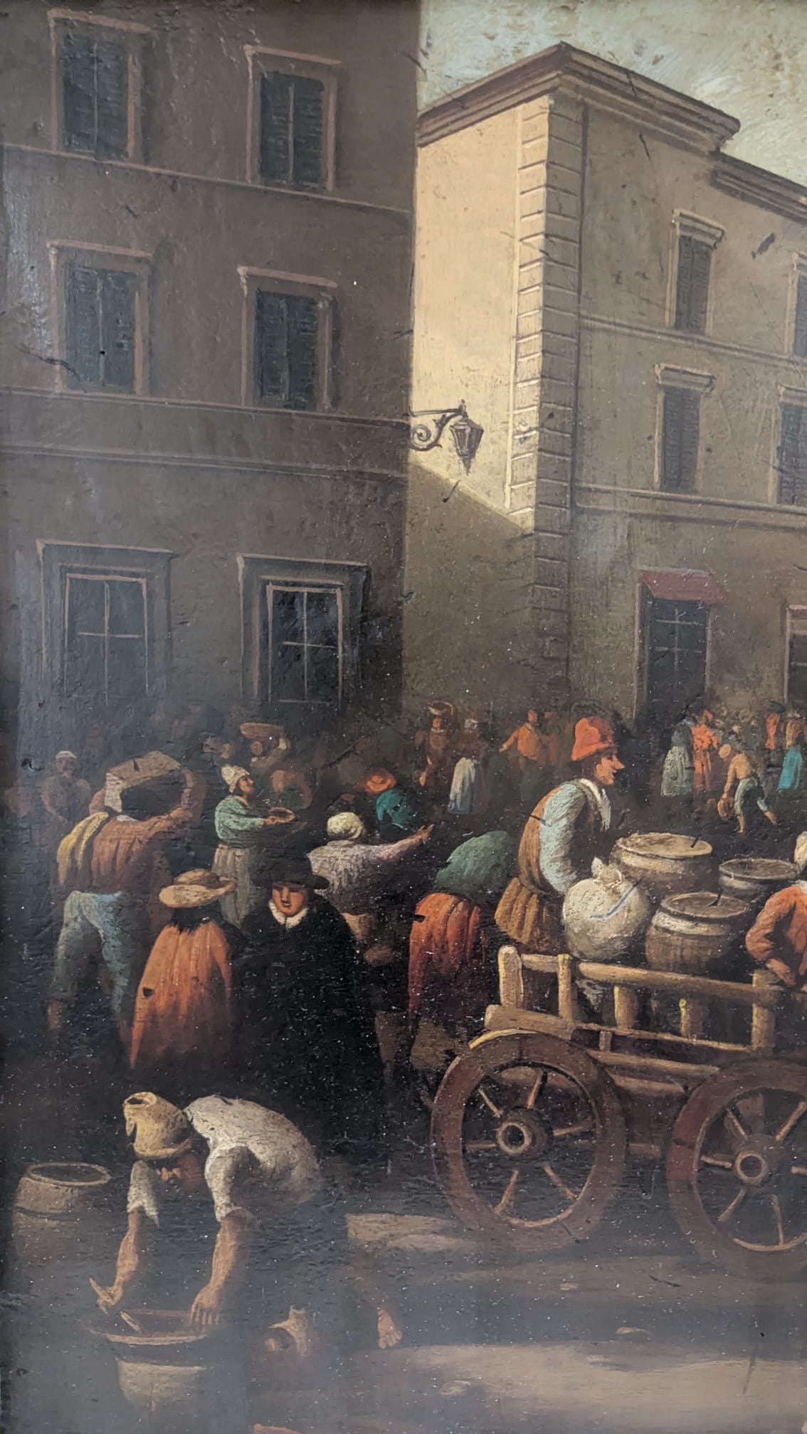 Olio su tavola . Paesaggio urbano XVII secolo