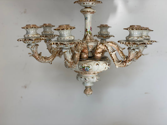 Lampadario sei luci in ceramica di bassano . XX secolo