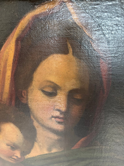Olio su tela Madonna con il bimbo e San Giovannino . Andrea del Sarto copia da .  XVI secolo