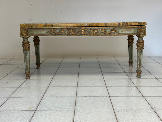 Tavolino intagliato laccato dorato Napoleone III  con piano in marmo