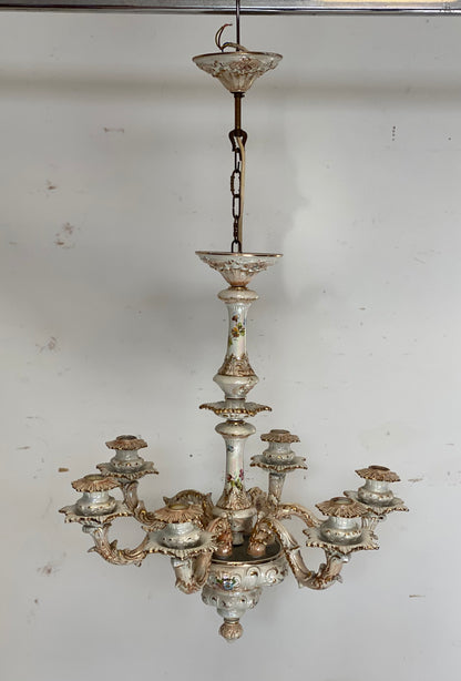 Lampadario sei luci in ceramica di bassano . XX secolo