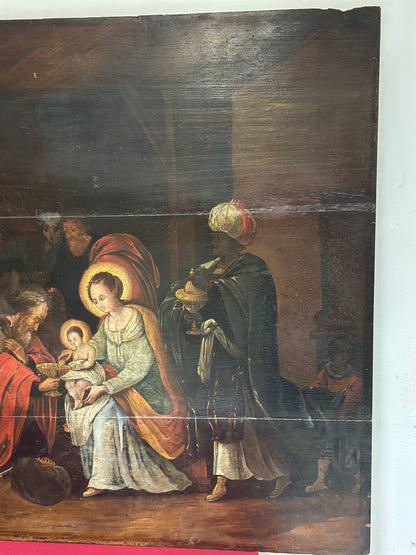 Autore: Cornelis de Baellieur (Anversa 1607-1671).
Soggetto: Adorazione dei Magi.
Tecnica e supporto: olio su tavola.
Dimensioni: 120 x 90.