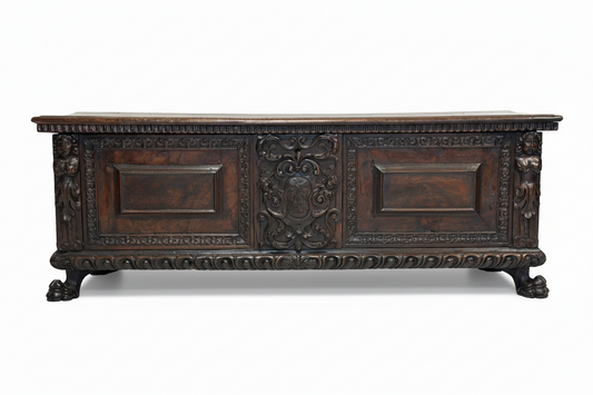 Cassapanca nobiliare rinascimentale lombarda città di Bergamo primo 600 XVII secolo